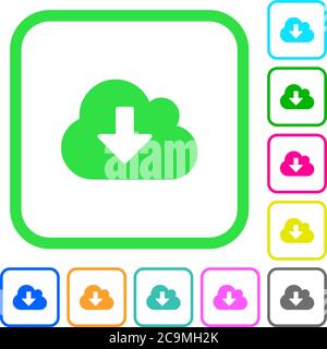 Cloud download vivid colored flat icons in curved borders on white background Stock Vector