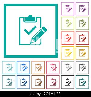 Fill out checklist flat color icons with quadrant frames on white background Stock Vector