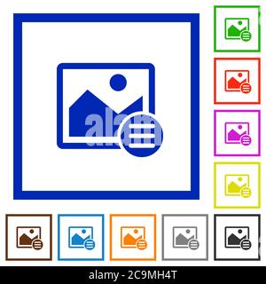 Image options flat color icons in square frames on white background Stock Vector
