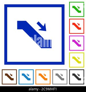 Escalator down sign flat color icons in square frames on white background Stock Vector