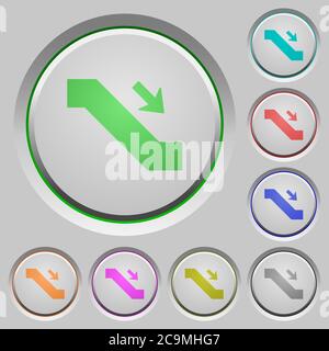 Escalator down sign color icons on sunk push buttons Stock Vector