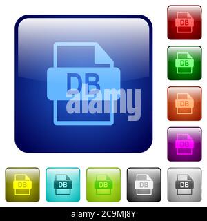 DB file format icons in rounded square color glossy button set Stock Vector