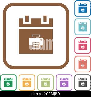 Print schedule item simple icons in color rounded square frames on white background Stock Vector