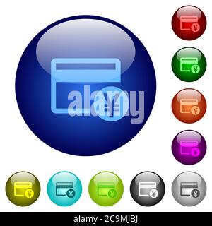Yen credit card icons on round color glass buttons Stock Vector