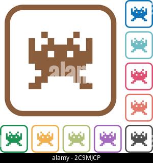 Video game simple icons in color rounded square frames on white background Stock Vector