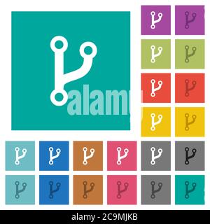 Code fork multi colored flat icons on plain square backgrounds. Included white and darker icon variations for hover or active effects. Stock Vector