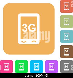 Third generation mobile connection speed flat icons on rounded square vivid color backgrounds. Stock Vector