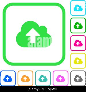 Cloud upload vivid colored flat icons in curved borders on white background Stock Vector