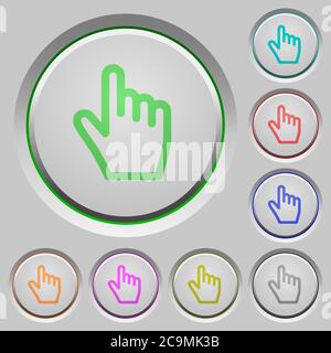 Hand cursor color icons on sunk push buttons Stock Vector