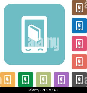Mobile dictionary white flat icons on color rounded square backgrounds Stock Vector