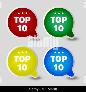 Top 10 sign set. Button Design in Flat Style on white background. Vector illustration. Stock Vector