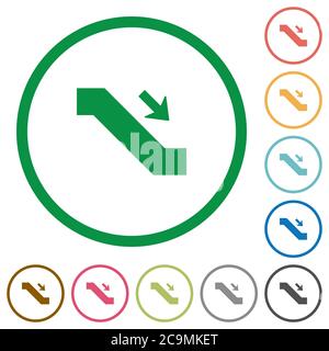 Escalator down sign flat color icons in round outlines on white background Stock Vector