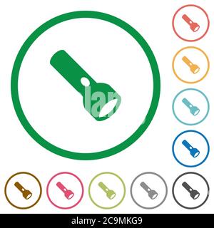 Flashlight flat color icons in round outlines on white background Stock Vector