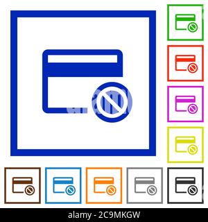 Credit card disabled flat color icons in square frames on white background Stock Vector