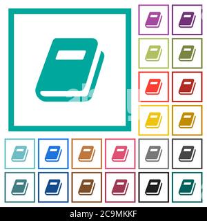 Personal diary flat color icons with quadrant frames on white background Stock Vector