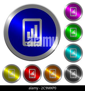 Mobile signal strength icons on round luminous coin-like color steel buttons Stock Vector