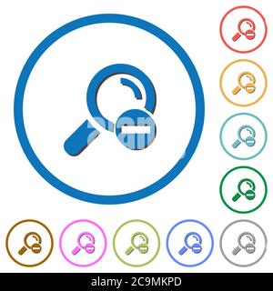 Remove search term flat color vector icons with shadows in round outlines on white background Stock Vector