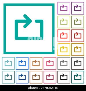 Media loop flat color icons with quadrant frames on white background Stock Vector