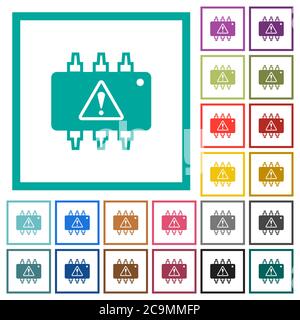 Hardware malfunction flat color icons with quadrant frames on white background Stock Vector
