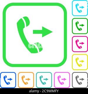 Outgoing phone call vivid colored flat icons in curved borders on white background Stock Vector