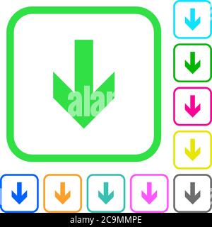 Down arrow vivid colored flat icons in curved borders on white background Stock Vector