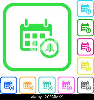 Calendar alarm vivid colored flat icons in curved borders on white background Stock Vector
