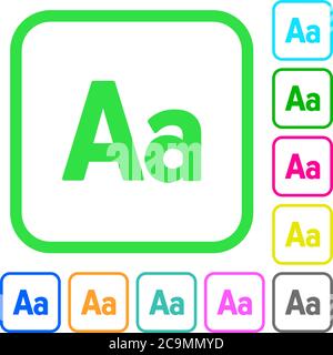 Font size vivid colored flat icons in curved borders on white background Stock Vector