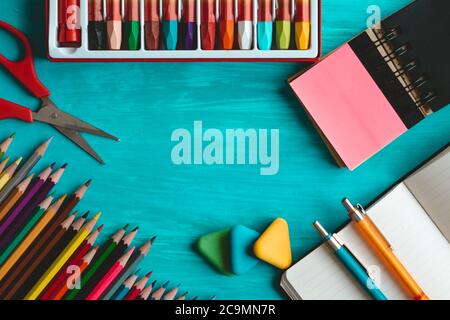 school supplies, student tools and supplies. Stock Photo