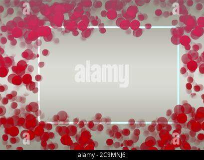 White Empty Rectangle Frame With Red Bokeh On Silver Grey Background Template-For Banner, Poster, Card & Photo Frame Stock Photo