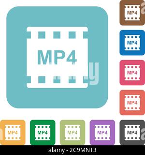 mp4 movie format white flat icons on color rounded square backgrounds Stock Vector