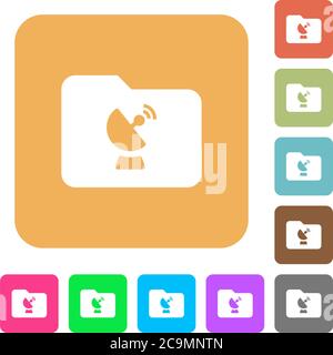 Remote folder flat icons on rounded square vivid color backgrounds. Stock Vector