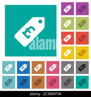 Pound price label multi colored flat icons on plain square backgrounds. Included white and darker icon variations for hover or active effects. Stock Vector