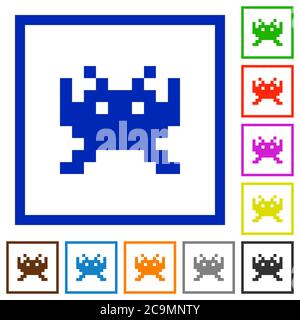 Video game flat color icons in square frames on white background Stock Vector