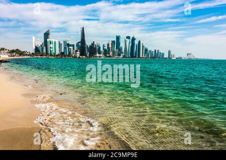 DOHA, QATAR - FEB 25, 2020: Downtown waterfront of Doha, Qatar Stock Photo