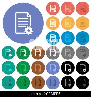 Document setup multi colored flat icons on round backgrounds. Included white, light and dark icon variations for hover and active status effects, and Stock Vector