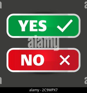 Yes and No or Right Icons with Check Mark and X Signs with Shadow in Green and Red Circles. Vector Image. Stock Vector
