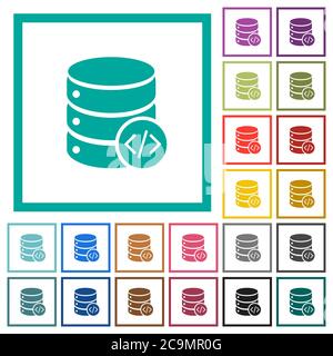 Database programming flat color icons with quadrant frames on white background Stock Vector