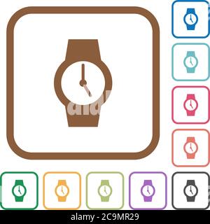 Watch simple icons in color rounded square frames on white background Stock Vector