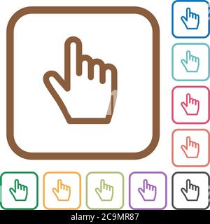 Hand cursor simple icons in color rounded square frames on white background Stock Vector