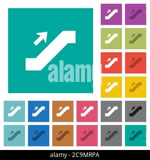 Escalator up sign multi colored flat icons on plain square backgrounds. Included white and darker icon variations for hover or active effects. Stock Vector