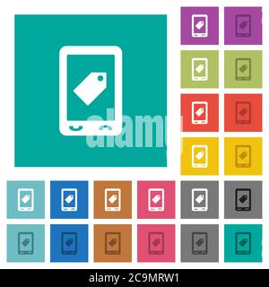 Mobile label multi colored flat icons on plain square backgrounds. Included white and darker icon variations for hover or active effects. Stock Vector