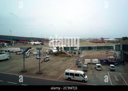 Mumbai international airport T2 (Chhatrapati Shivaji Maharaj International Airport) Terminal, Flight, Maharashtra / India - 2019 Stock Photo