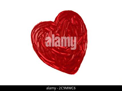 Shape of red heart acrylic painting isolated. Hand drawn painted. Love, valentine, sweetest day, wedding, or any heart theme concepts. Copy space. Stock Photo