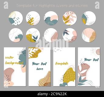 Autumn template for social network posts, post puzzles, stories, highlights covers. Trendy editable vector abstract backgrounds with floral elements i Stock Vector