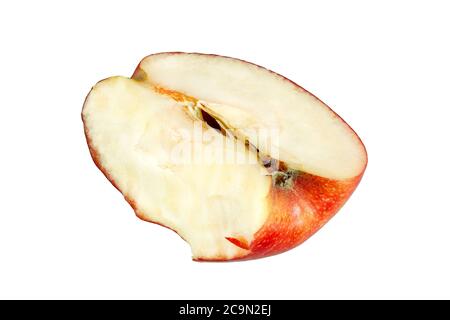 the bitten off red apple on a white background. Stock Photo
