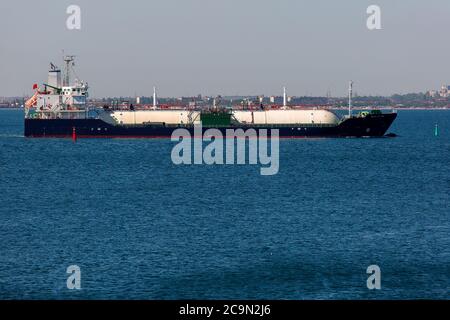 The lng ship, gas carrier vessel coming into the sea port. Stock Photo