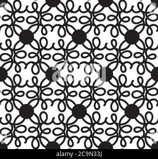Weird repeating pattern of black dots connected up with squiggly lines against a white background, vector illustration Stock Vector