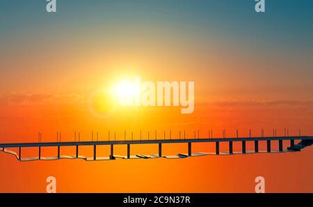 New project of the Genoa bridge, former Morandi bridge, section and silhouette of the Genoa San Giorgio Viaduct. Reconstruction by Renzo Piano Stock Photo