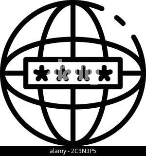 Global internet authentication icon, outline style Stock Vector