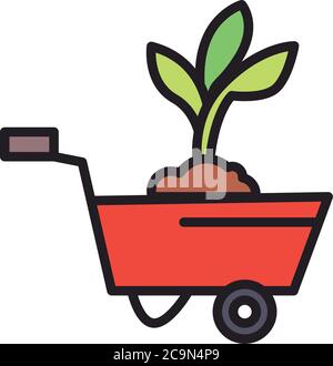 wheelbarrow with earth line style icon vector design Stock Vector Image ...